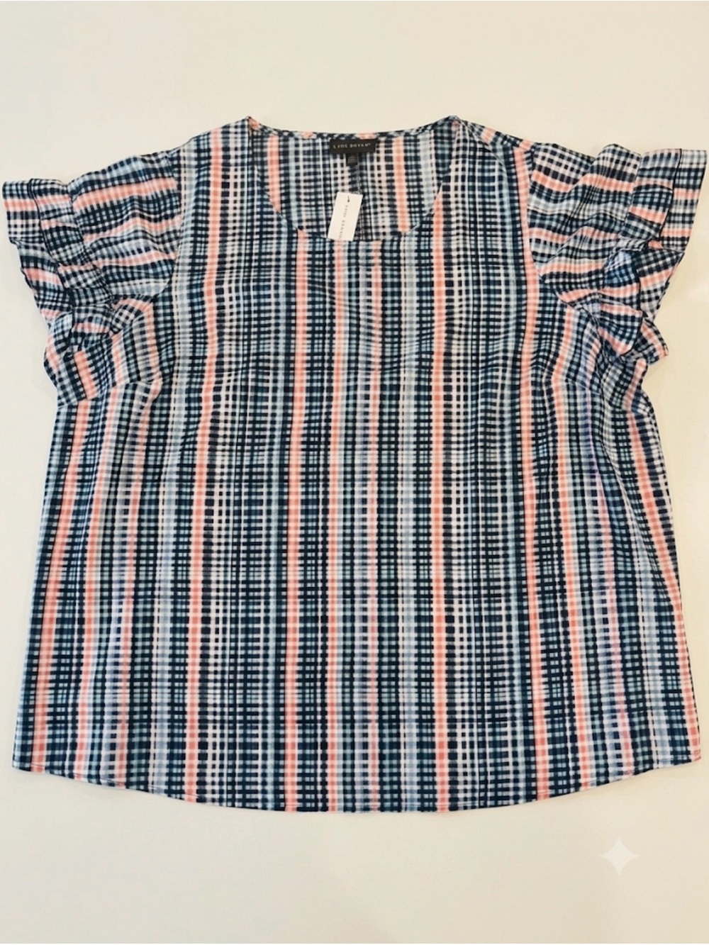 Lane Bryant Sz 24 Striped Flutter Sleeve Top - Navy & Pink NWT